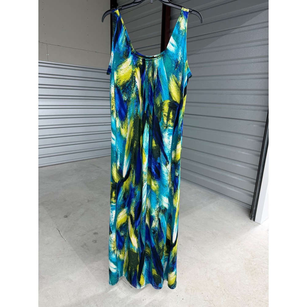 Glamour Women Blue Teal Abstract Brushstroke Print Sleeveless Maxi Dress